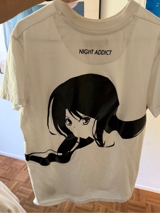 Night Addict Tops - Night Addict White Graphic Tee with Black Anime Print on Back Juniors